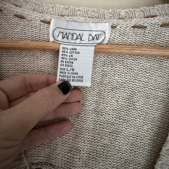 Vintage Mandal Bay Apple Patch Cardigan Sweater Linen Cotton Cottagecore Size L - Picture 2 of 10